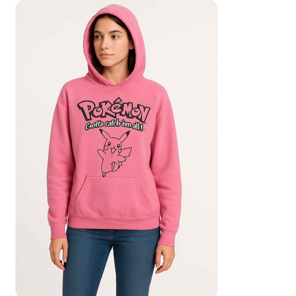 Vintage Pink Pokémon Pikachu Hoodie - Size Medium Unisex